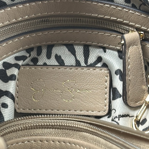 Jessica Simpson Women's Tan Faux Leather Camille Hobo Bag Tote with Gold Beads - Picture 8 of 11